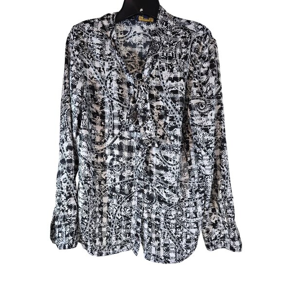 Brooks Brothers Size 10 White & Black Paisley Modern Tie-Neck Button Up Top Blou - Picture 1 of 7